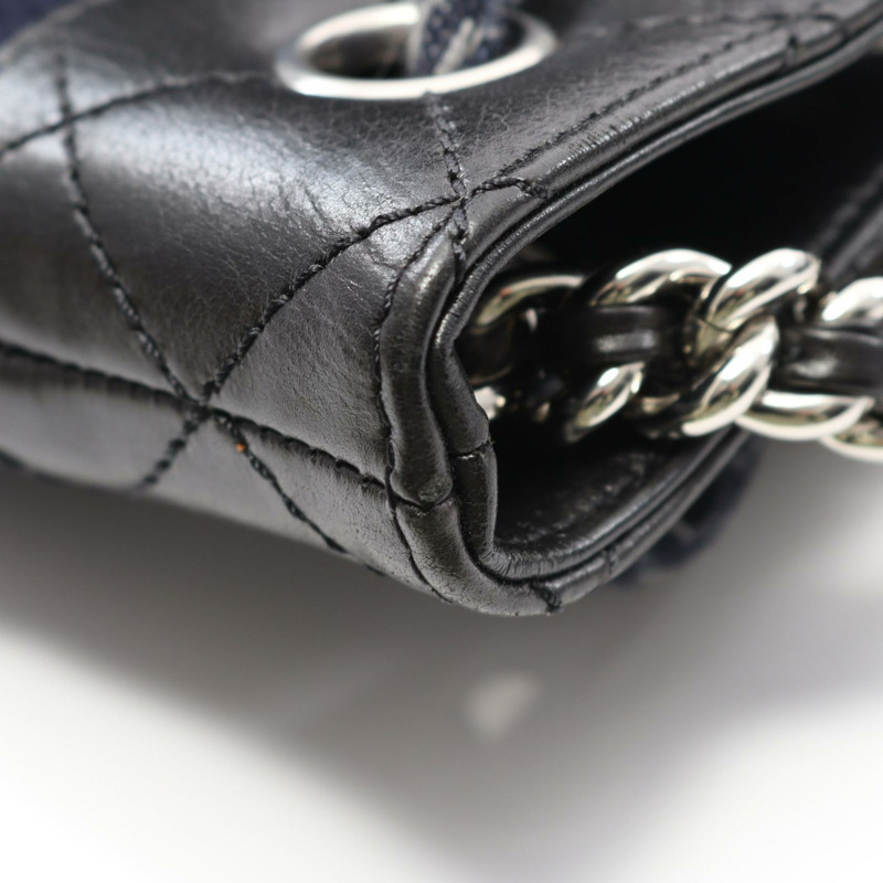 CHANEL 刺繡單肩包 A57540 羊毛皮革海軍藍黑色二手女款 SHW CC-7