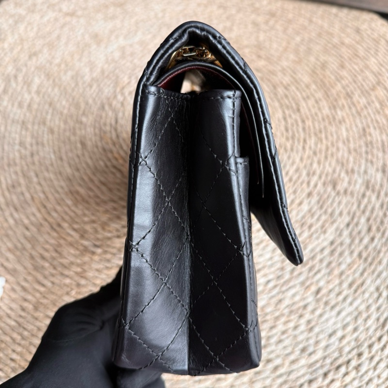 chanel 2.55黑金褶皺牛皮鏈條包中號 尺寸約28底長 年份：16開-5