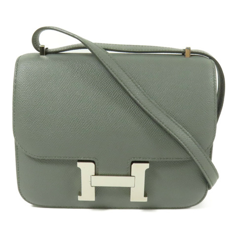 HERMES Epsom皮革Constance Mini銀扣肩背袋Vert Amande