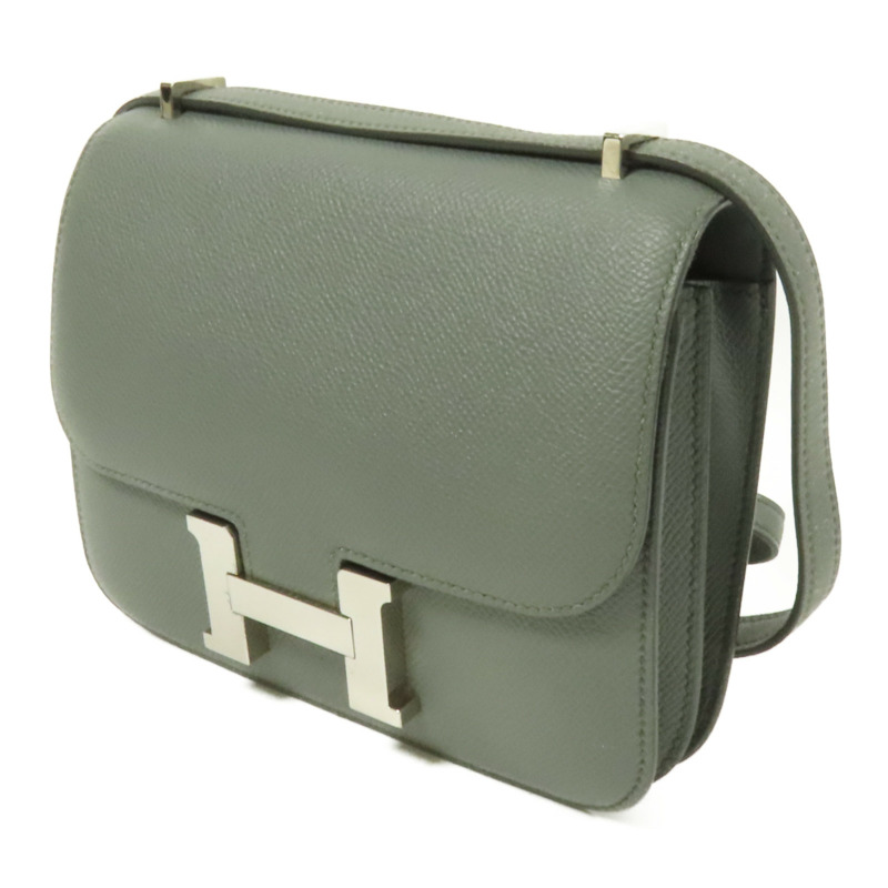 HERMES Epsom皮革Constance Mini銀扣肩背袋Vert Amande-2
