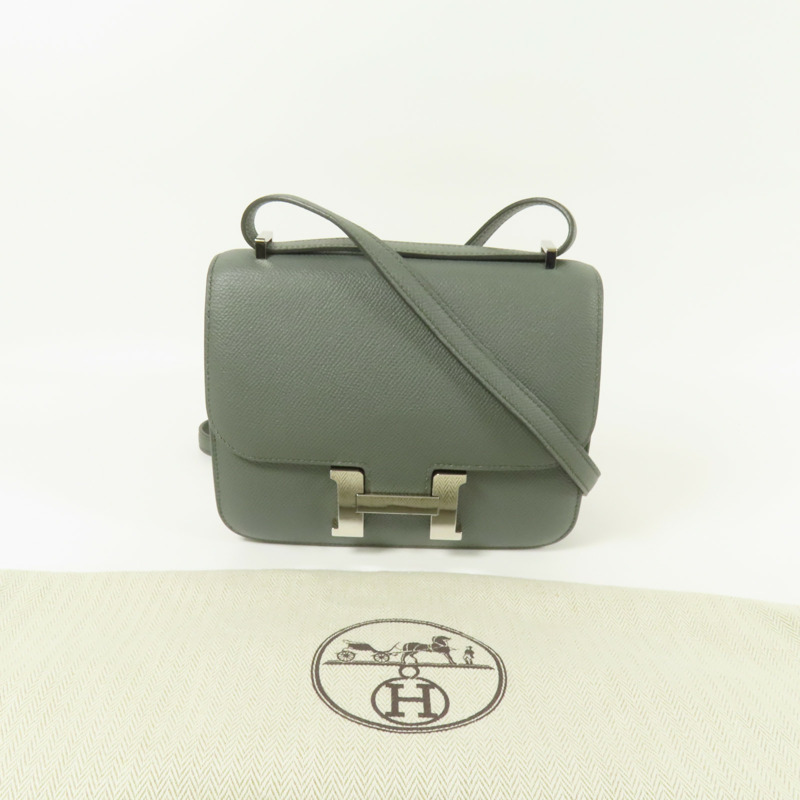 HERMES Epsom皮革Constance Mini銀扣肩背袋Vert Amande-10
