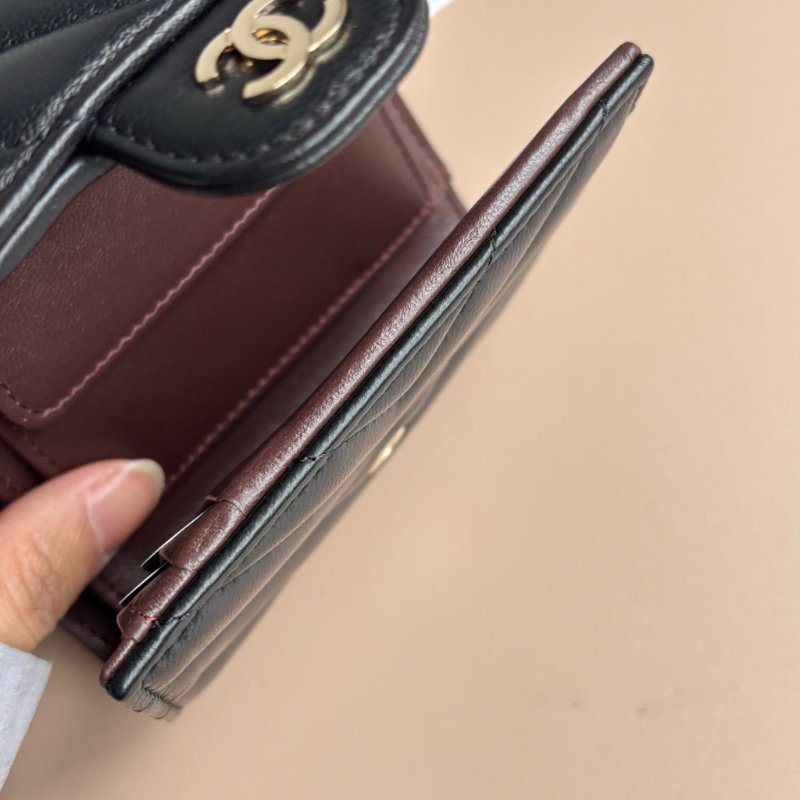 ::CHANEL:: 黑色羊皮山型紋金釦三摺短夾-15
