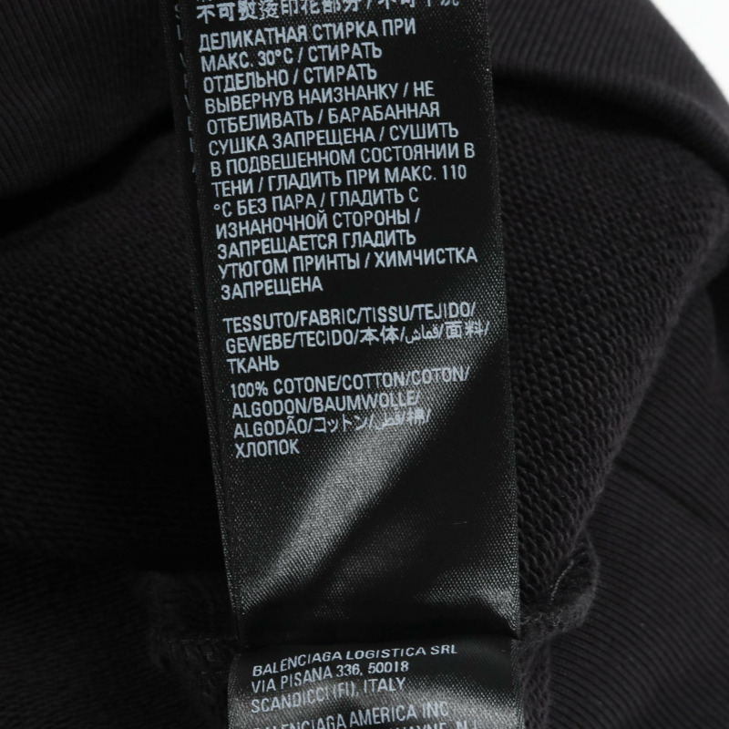 BALENCIAGA Care Label 連帽衫 725558 棉 黑色 男款 #XS-3