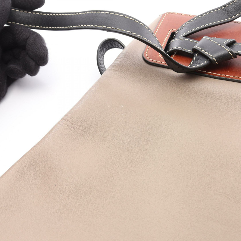 LOEWE LAZO 手提包 單肩包 329.56.Z22 皮革 米色 棕色 二手 男士-12