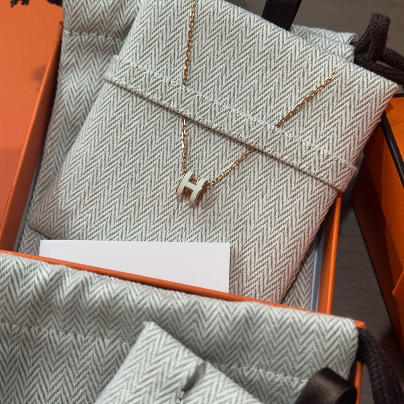 Hermès | Mini Pop H 項鍊 玫瑰金鏈x白色-0