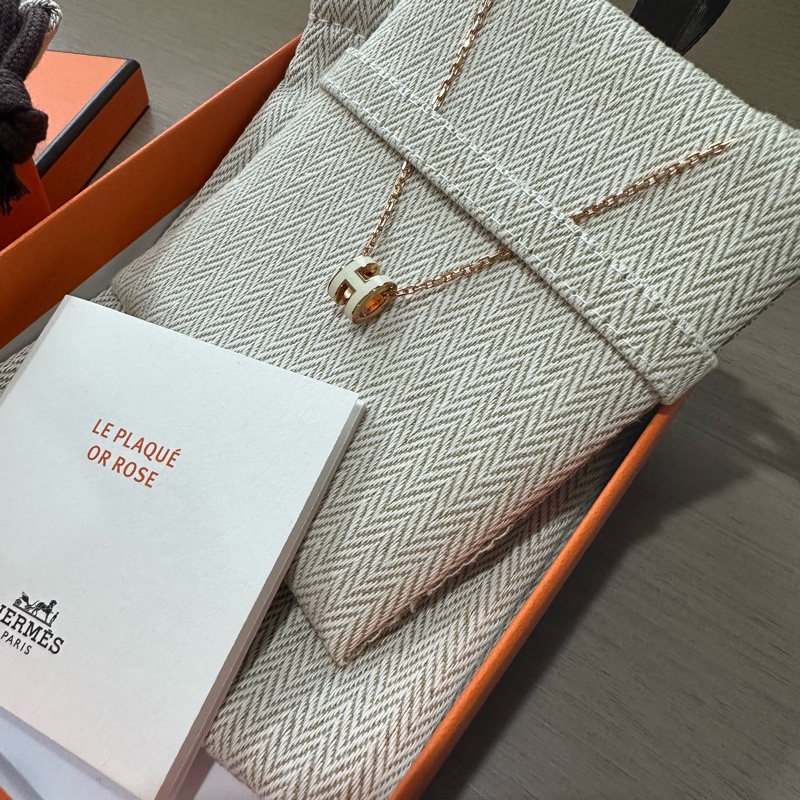 Hermès | Mini Pop H 項鍊 玫瑰金鏈x白色-3