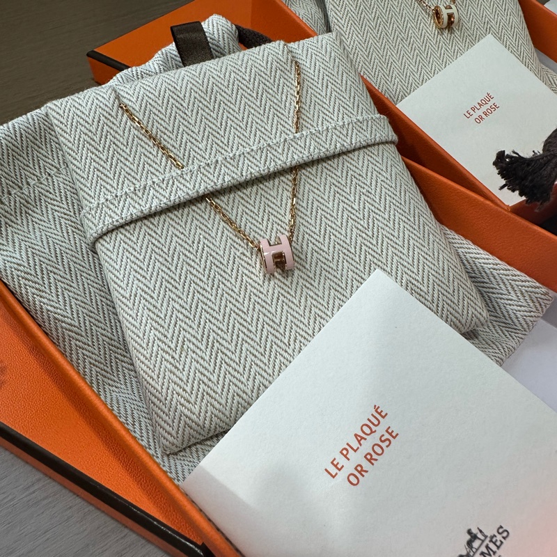 Hermès | Mini Pop H 項鍊 玫瑰金鏈x白色-4