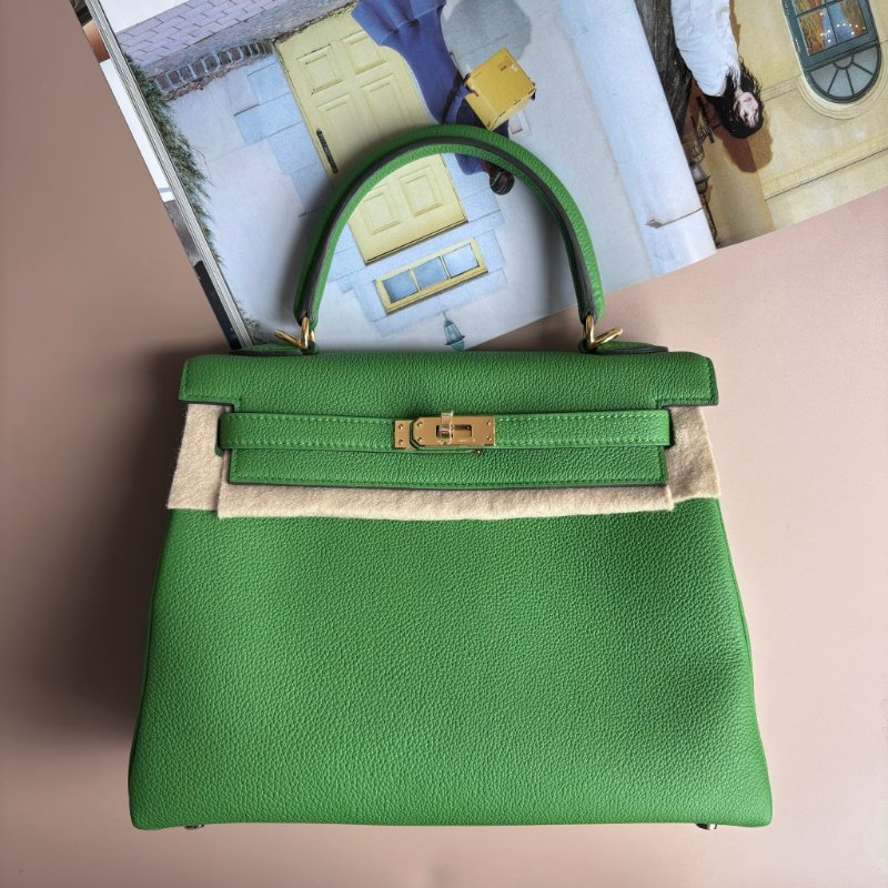 ::HERMES:: A8絲蘭綠金扣內縫 KELLY25 手提包 肩背包-0