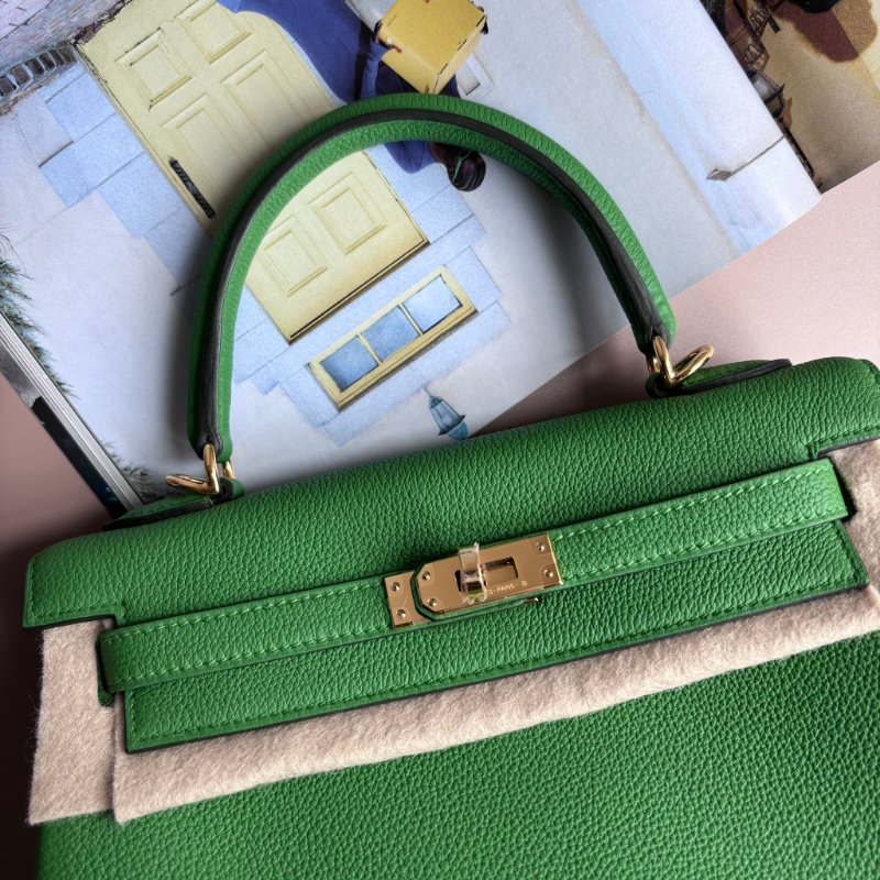 ::HERMES:: A8絲蘭綠金扣內縫 KELLY25 手提包 肩背包-2