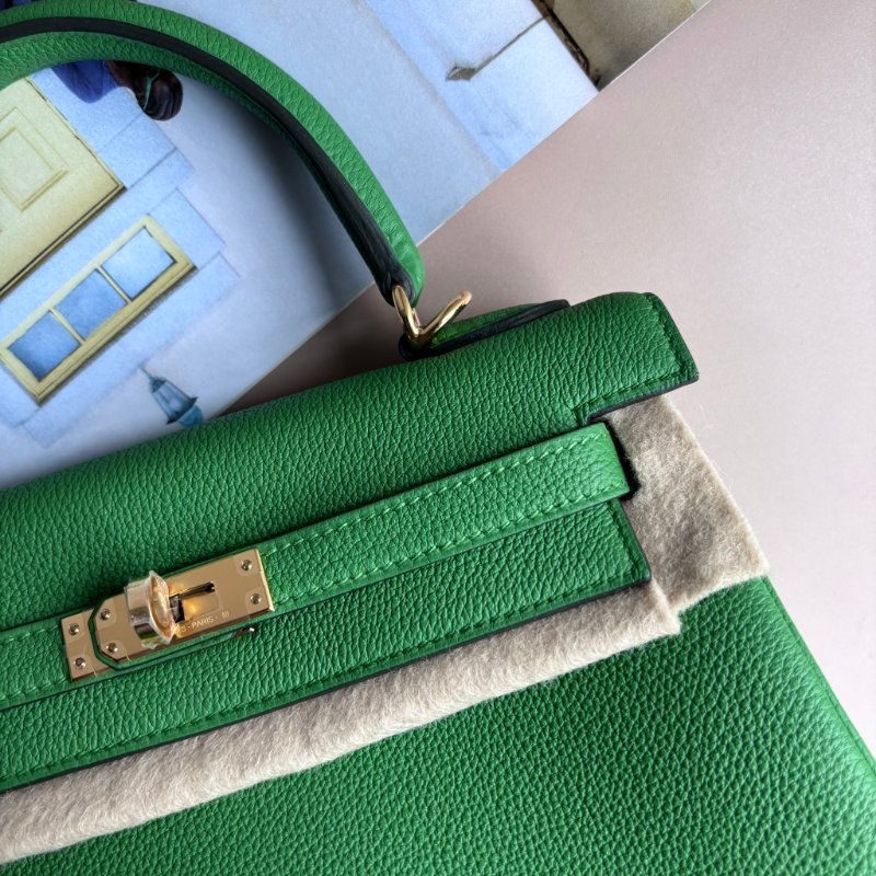 ::HERMES:: A8絲蘭綠金扣內縫 KELLY25 手提包 肩背包-3