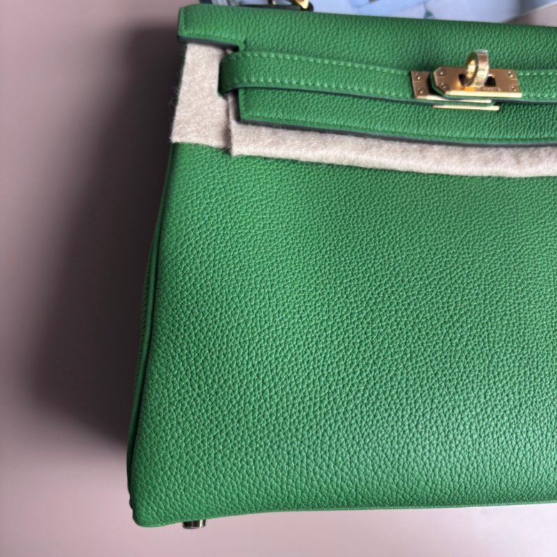 ::HERMES:: A8絲蘭綠金扣內縫 KELLY25 手提包 肩背包-5