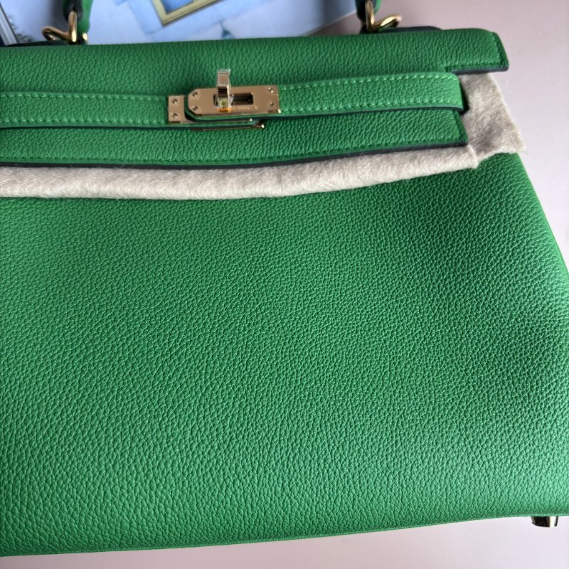 ::HERMES:: A8絲蘭綠金扣內縫 KELLY25 手提包 肩背包-6