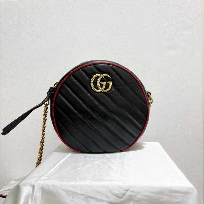 Gucci 黑牛皮紅邊圓餅包-0