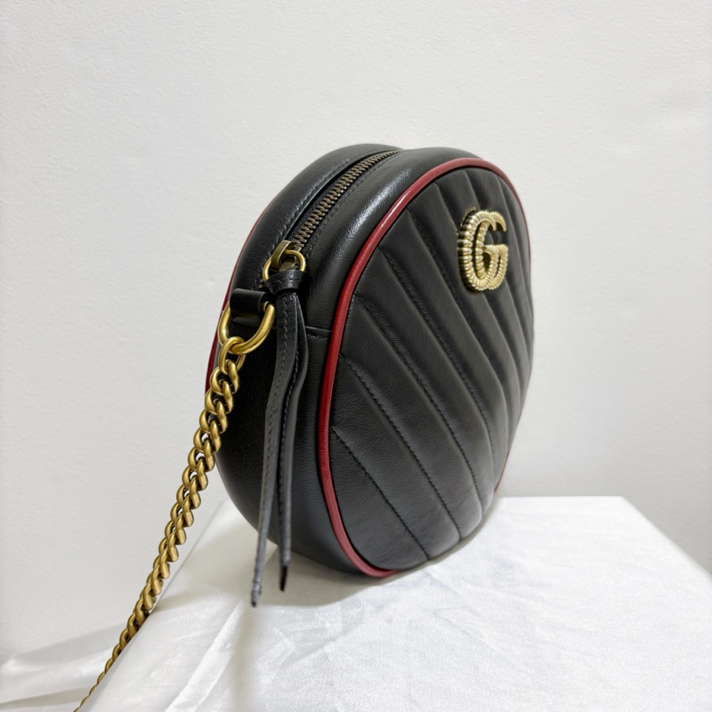 Gucci 黑牛皮紅邊圓餅包-1