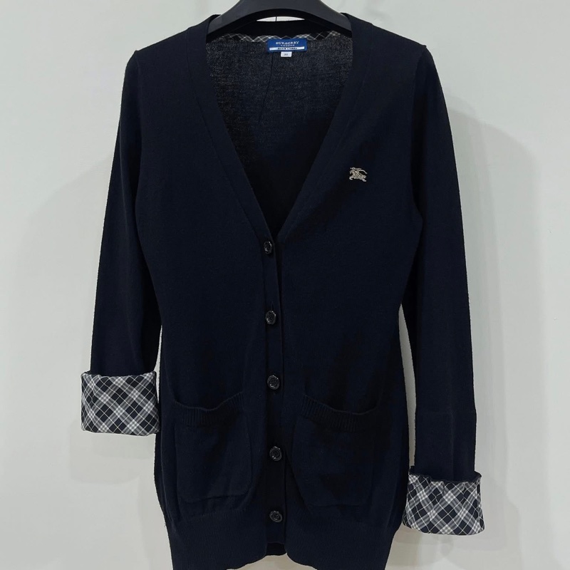 Burberry藍標 反褶格紋袖開襟戰馬外套-0