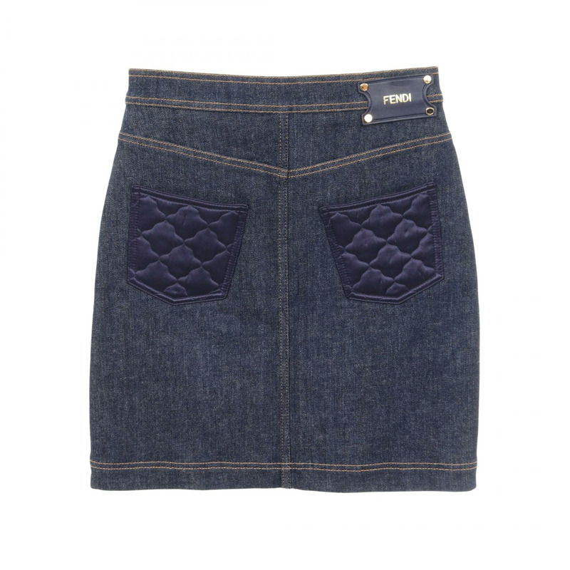 FENDI 拉鍊牛仔半身裙 棉質 海軍藍 二手 女款 #IT40-1