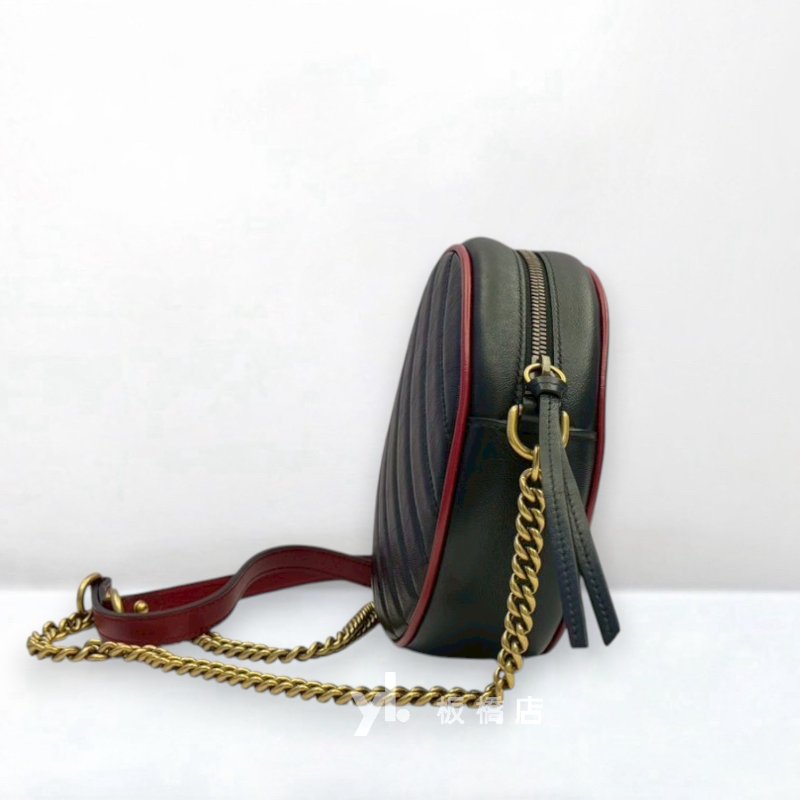 GUCCI GG Marmont 黑牛皮紅邊圓餅包550154-2