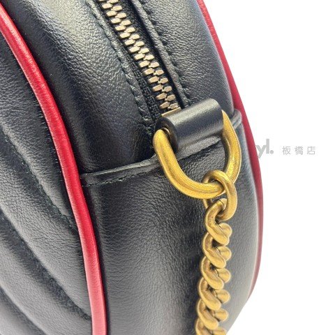 GUCCI GG Marmont 黑牛皮紅邊圓餅包550154-6