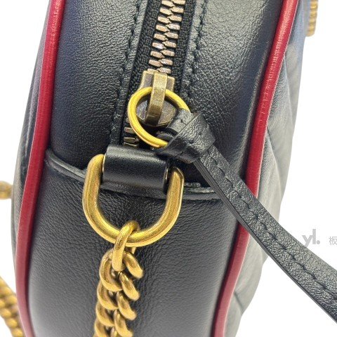 GUCCI GG Marmont 黑牛皮紅邊圓餅包550154-7