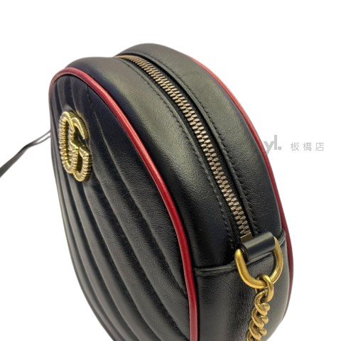 GUCCI GG Marmont 黑牛皮紅邊圓餅包550154-8