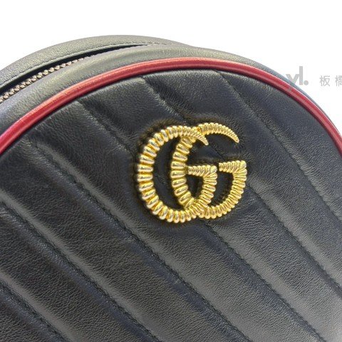 GUCCI GG Marmont 黑牛皮紅邊圓餅包550154-10