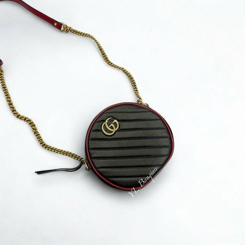GUCCI GG Marmont 黑牛皮紅邊圓餅包550154