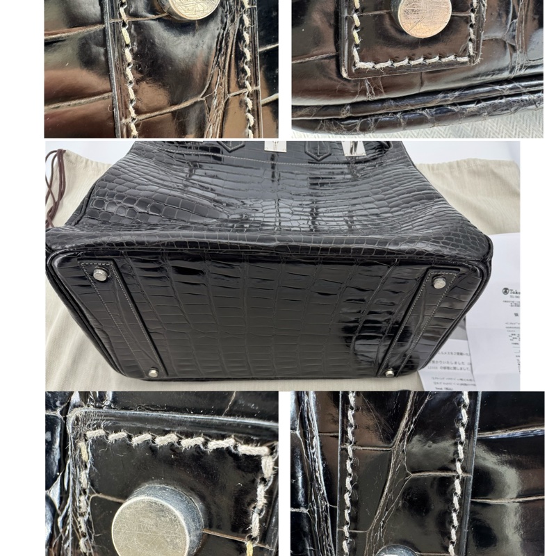 Hermès HAC Birkin 40 黑銀鱷魚 框J-15