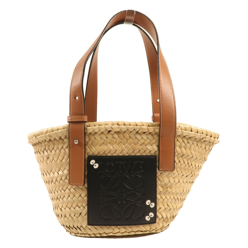 LOEWE 牛皮皮革酒椰Studio Ghibli Dust Bunnies Small Basket銀扣手挽袋-0