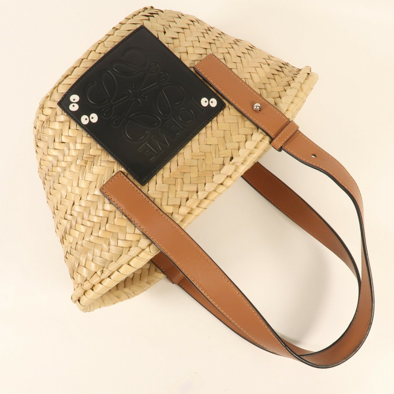 LOEWE 牛皮皮革酒椰Studio Ghibli Dust Bunnies Small Basket銀扣手挽袋-8
