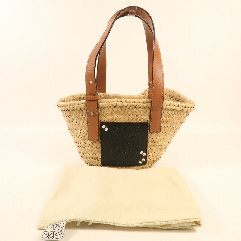 LOEWE 牛皮皮革酒椰Studio Ghibli Dust Bunnies Small Basket銀扣手挽袋-9
