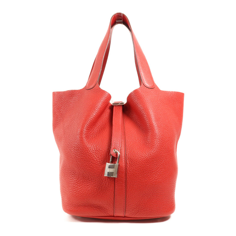 HERMES Clemence皮革Picotin GM銀扣手挽袋Rouge Casaque-0