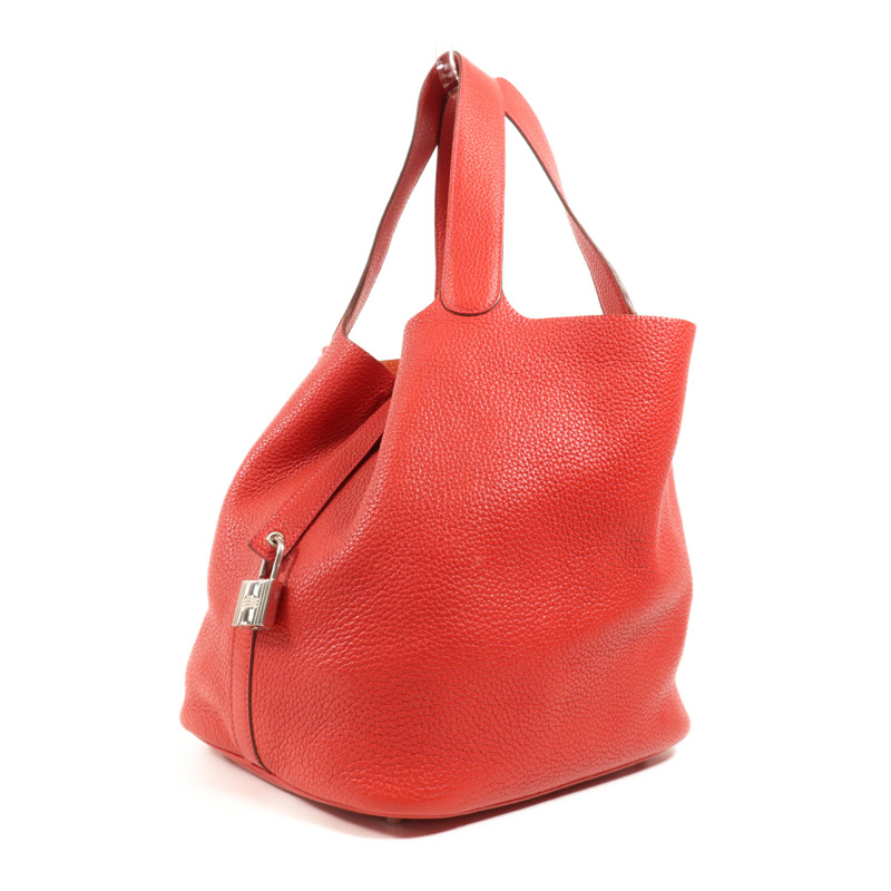 HERMES Clemence皮革Picotin GM銀扣手挽袋Rouge Casaque-2