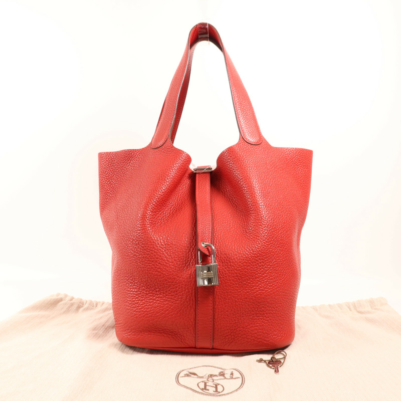 HERMES Clemence皮革Picotin GM銀扣手挽袋Rouge Casaque-16