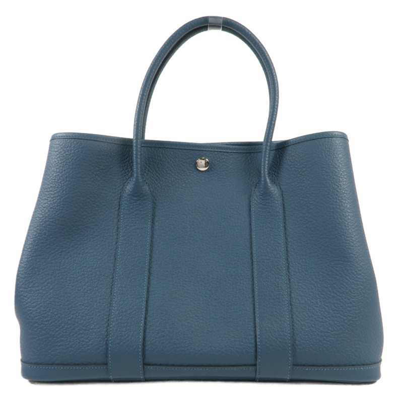 HERMES Country皮革Garden Party PM銀扣手挽袋Bleu De Prusse-1