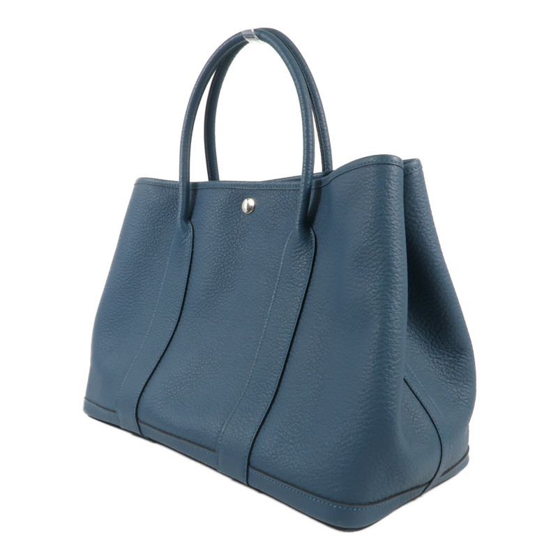 HERMES Country皮革Garden Party PM銀扣手挽袋Bleu De Prusse-2
