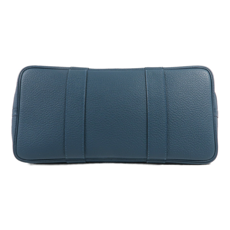 HERMES Country皮革Garden Party PM銀扣手挽袋Bleu De Prusse-3