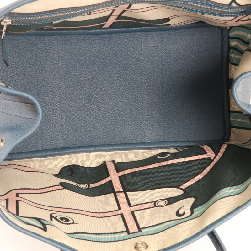HERMES Country皮革Garden Party PM銀扣手挽袋Bleu De Prusse-4