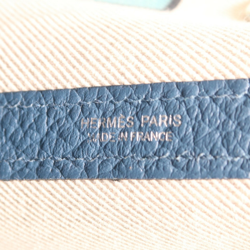 HERMES Country皮革Garden Party PM銀扣手挽袋Bleu De Prusse-5