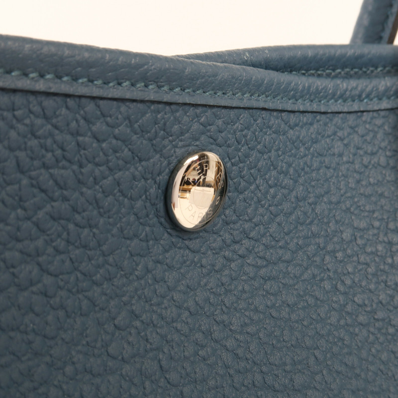HERMES Country皮革Garden Party PM銀扣手挽袋Bleu De Prusse-7