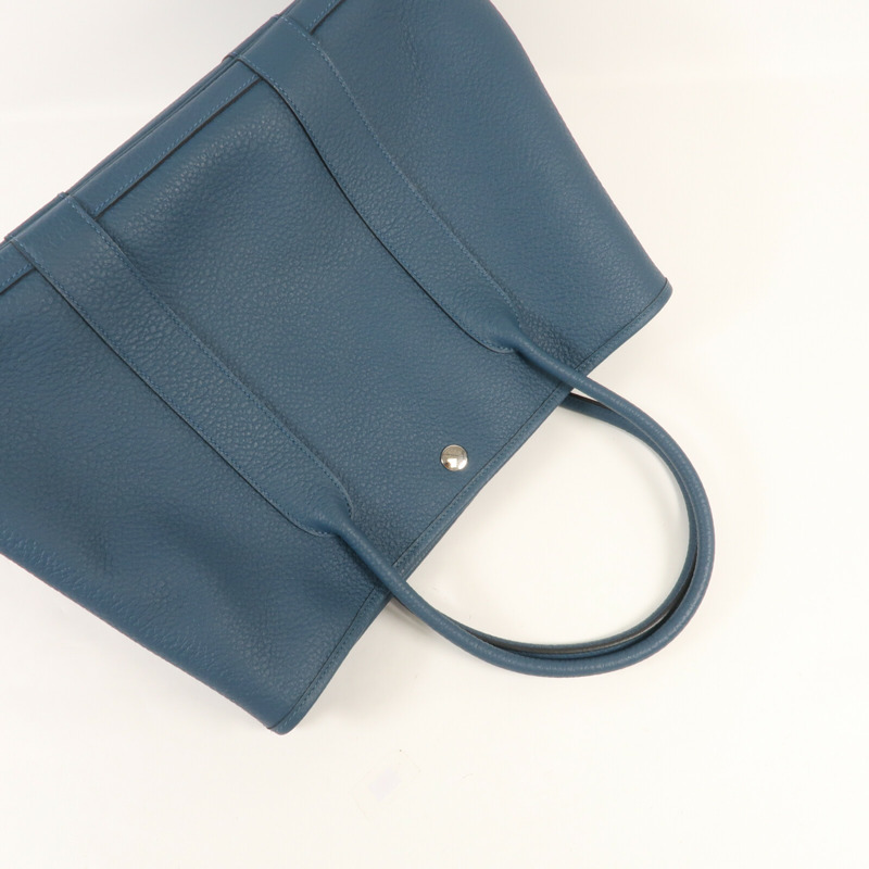 HERMES Country皮革Garden Party PM銀扣手挽袋Bleu De Prusse-8