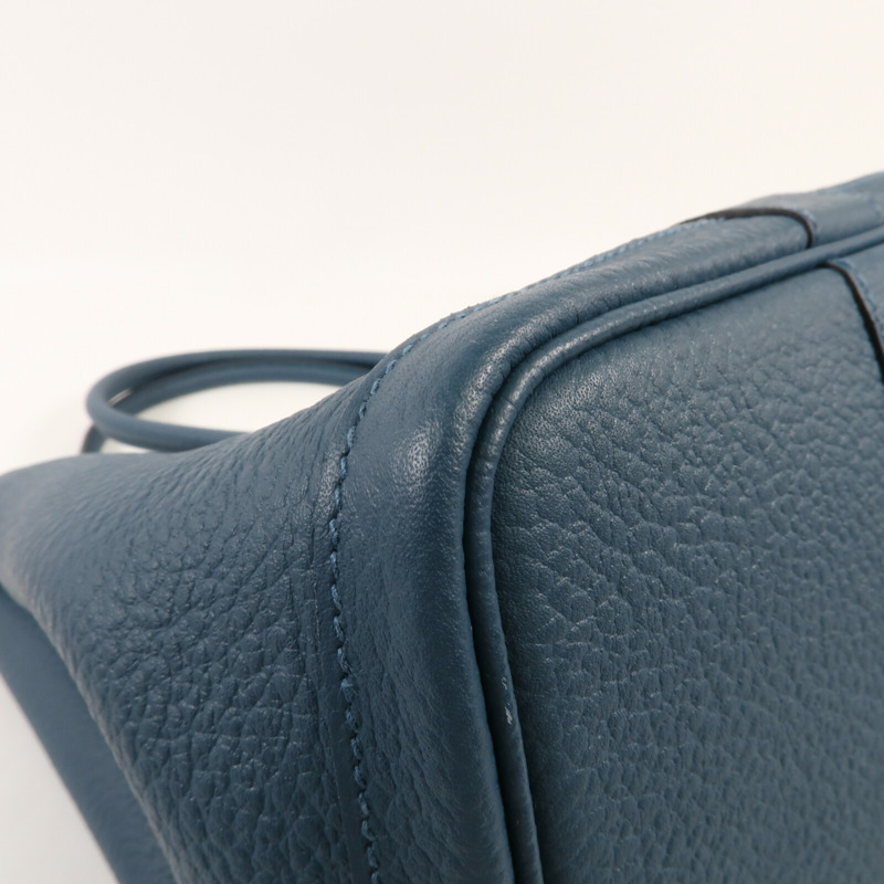 HERMES Country皮革Garden Party PM銀扣手挽袋Bleu De Prusse-10