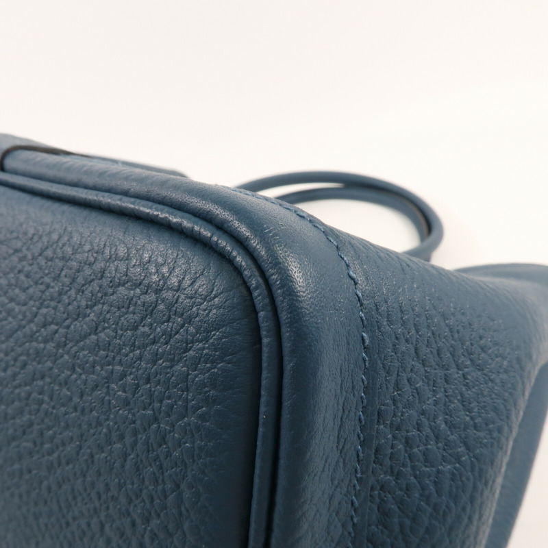 HERMES Country皮革Garden Party PM銀扣手挽袋Bleu De Prusse-11