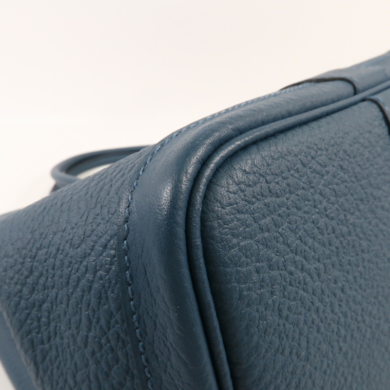 HERMES Country皮革Garden Party PM銀扣手挽袋Bleu De Prusse-12
