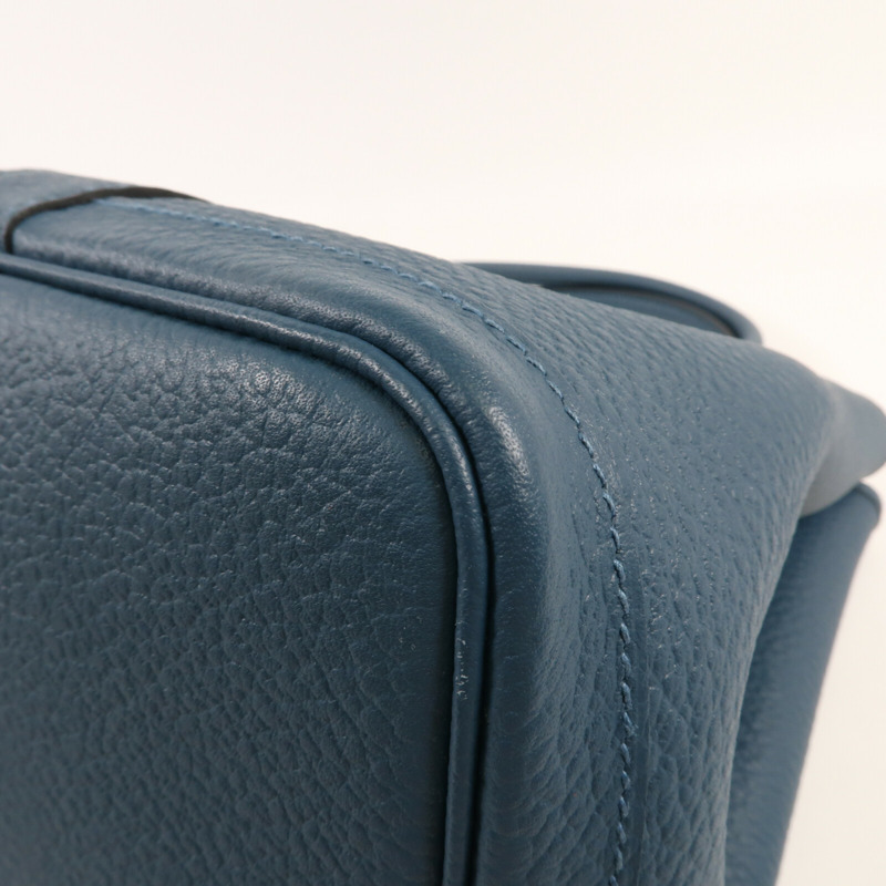 HERMES Country皮革Garden Party PM銀扣手挽袋Bleu De Prusse-13