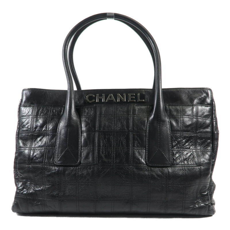 CHANEL 牛皮皮革Tote Bag銀扣手挽袋-0