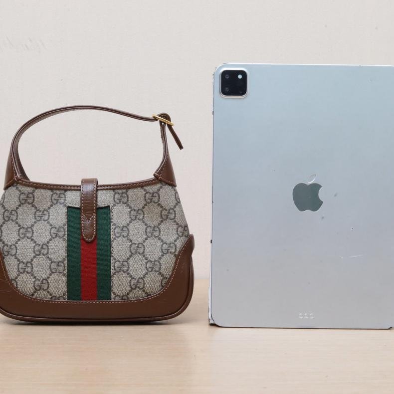 GUCCI Jackie1961Mini19老花PVC金扣帆布肩背包-2