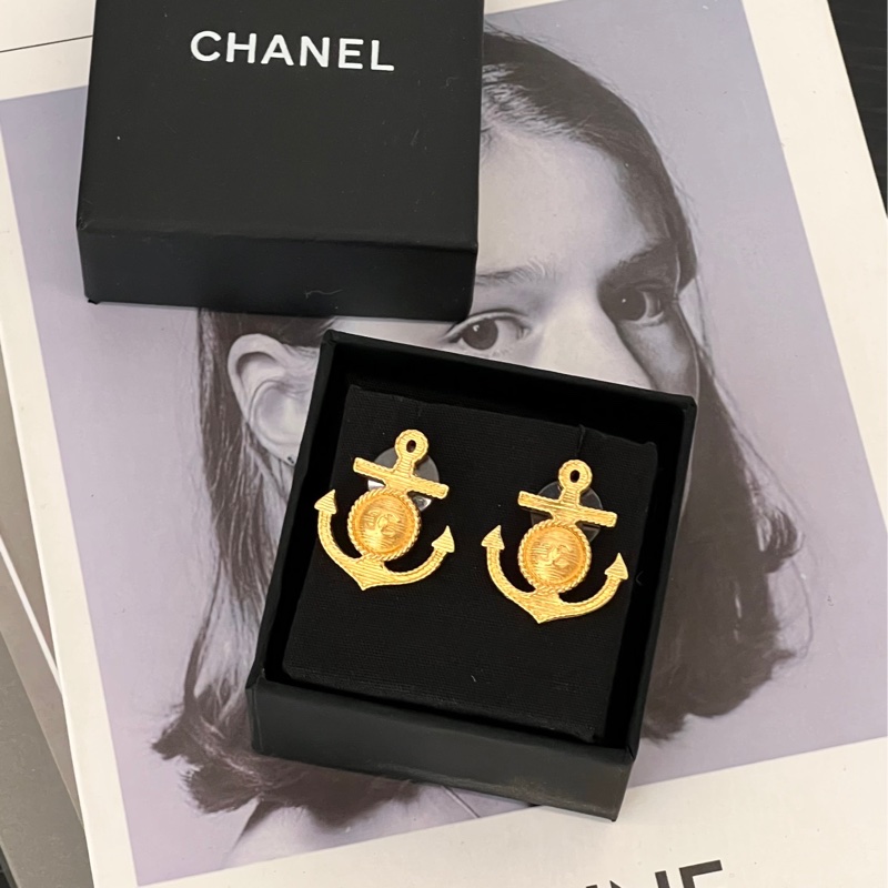 Chanel 香奈兒金色海航系列船錨耳釘 金色復古-0