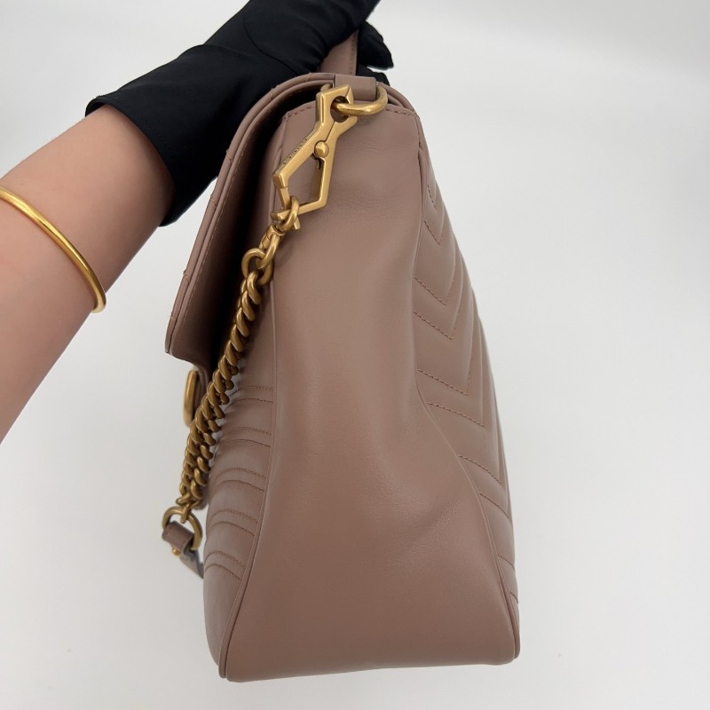Gucci 奶茶色 郵差包 肩背包斜背包 底長32cm-15