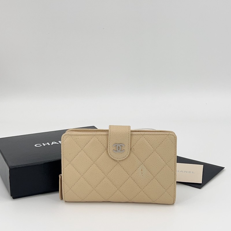 Chanel 米黃色 中短夾 錢包 多卡位銀包 🈶盒子-0