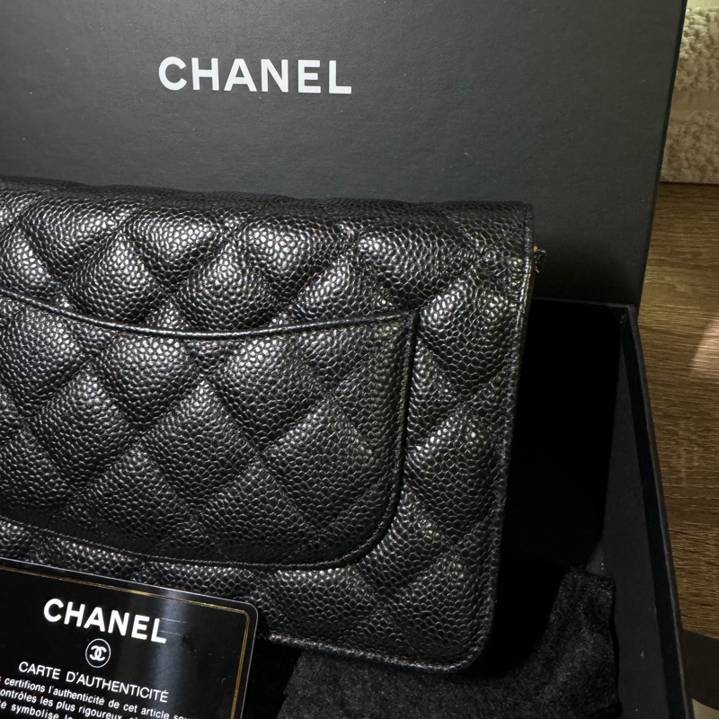 Chanel 香奈兒 WOC 黑金 荔枝皮 全配-2